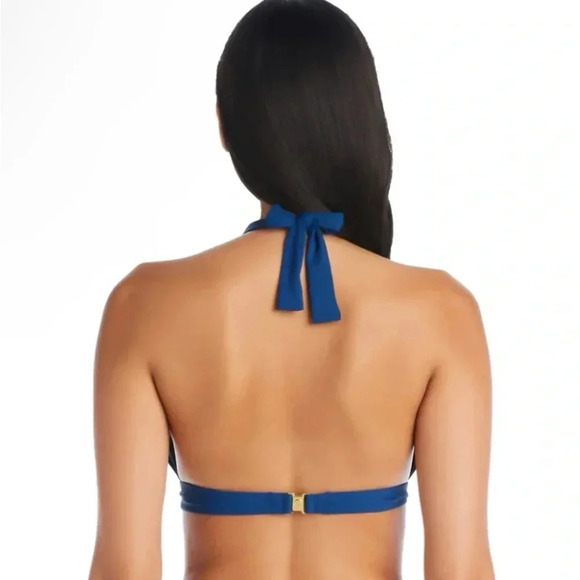 Bleu Rod Beattie All Tied Up Navy Hi-Neck Top and Tie Sides Bikini Bottom Sz 10 - Picture 3 of 10